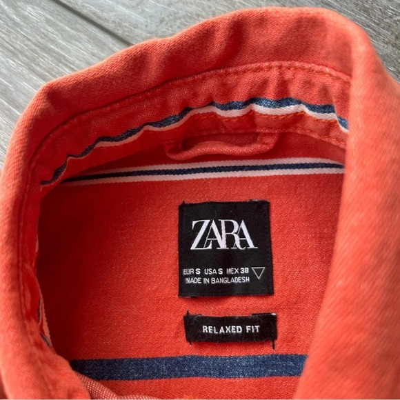 Mens Zara Denim Orange Stripe Button Down  Shirt - Picture 6 of 14